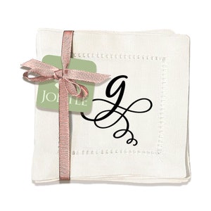 Jolitee Set of 6 Elegant Linen Cocktail Napkins with Initials &#39;G&#39; - Personalized Table Napkins - Hemstitched, Easy Care - 6x6 inches