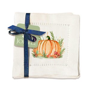 Jolitee Decorative Hemstitch Cocktail Napkins, 6&quot;x6&quot; Washable Linen-Like Cloth Napkins, Handmade for Entertaining and Everyday Use (Pumpkin)