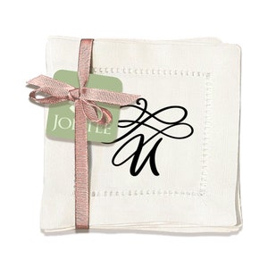 Jolitee Set of 6 Elegant Linen Cocktail Napkins with Initials &#39;U&#39; - Personalized Table Napkins - Hemstitched, Easy Care - 6x6 inches