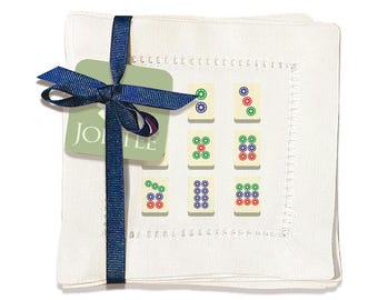 Jolitee Decorative Hemstitch Cocktail Napkins, 6"x6" Washable Linen-Like Cloth Napkins, Handmade for Entertaining and Everyday Use (Mahjong)