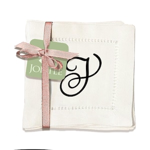 Jolitee Set of 6 Elegant Linen Cocktail Napkins with Initials &#39;J&#39; - Personalized Table Napkins - Hemstitched, Easy Care - 6x6 inches
