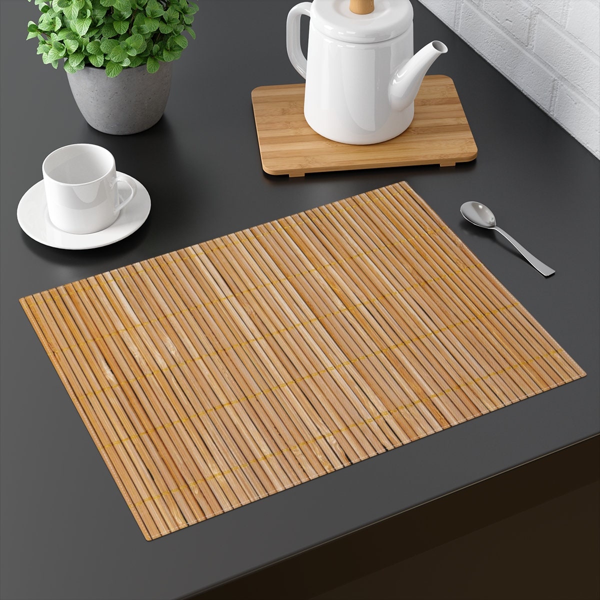 Natural Bamboo Table Runner Handmade Vintage Tea Cup Mat Placemat