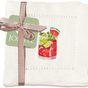 Jolitee Linen Cocktail Napkins 6x6 Hemstitch Cocktail Napkins Coasters, Washable Cloth Napkins Decorative (Cocktails)