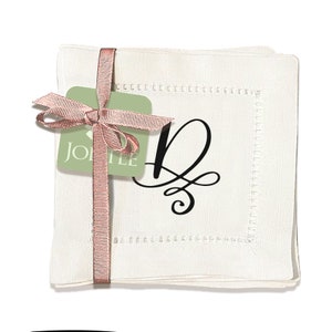Jolitee Set of 6 Elegant Linen Cocktail Napkins with Initials &#39;D&#39; - Personalized Table Napkins - Hemstitched, Easy Care - 6x6 inches
