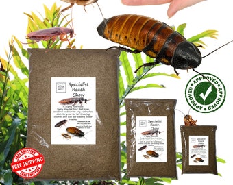 Specialist roach chow, Dubia Cockroach, Madagascar Hissing Cockroach, Redrunner,  for Feeder roaches breeding colonies, Cockroach food