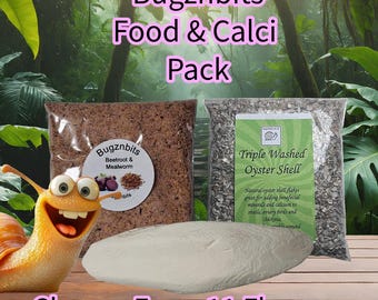 Food and Calcium Handy Pack for Giant African Land Snails | Organic Snail Food, Cuttlefish Bone & Oyster Shell Flakes