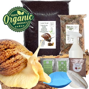 Bugznbits Standard Substrate, Giant African land Snail Setup Pack 9 items included Calcium