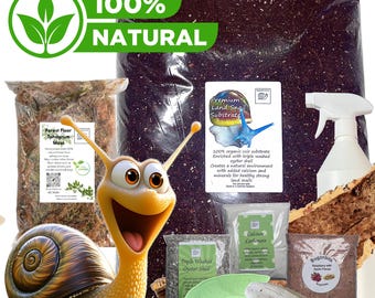 Bugznbits Premium Substrate, Giant African land Snail Setup Pack 9 items included Calcium