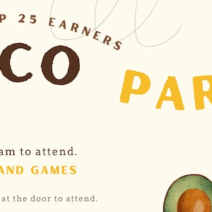 Taco Party kundengerechte Einladungen (Karten-Art) groß für Schul- / Kinderpartys
