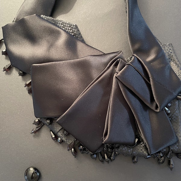 Black Refurbished Repurposed Women's Necktie, Scarf Necktie, Neck Embellishments, Handmade, One of a Kind, Designer Necktie