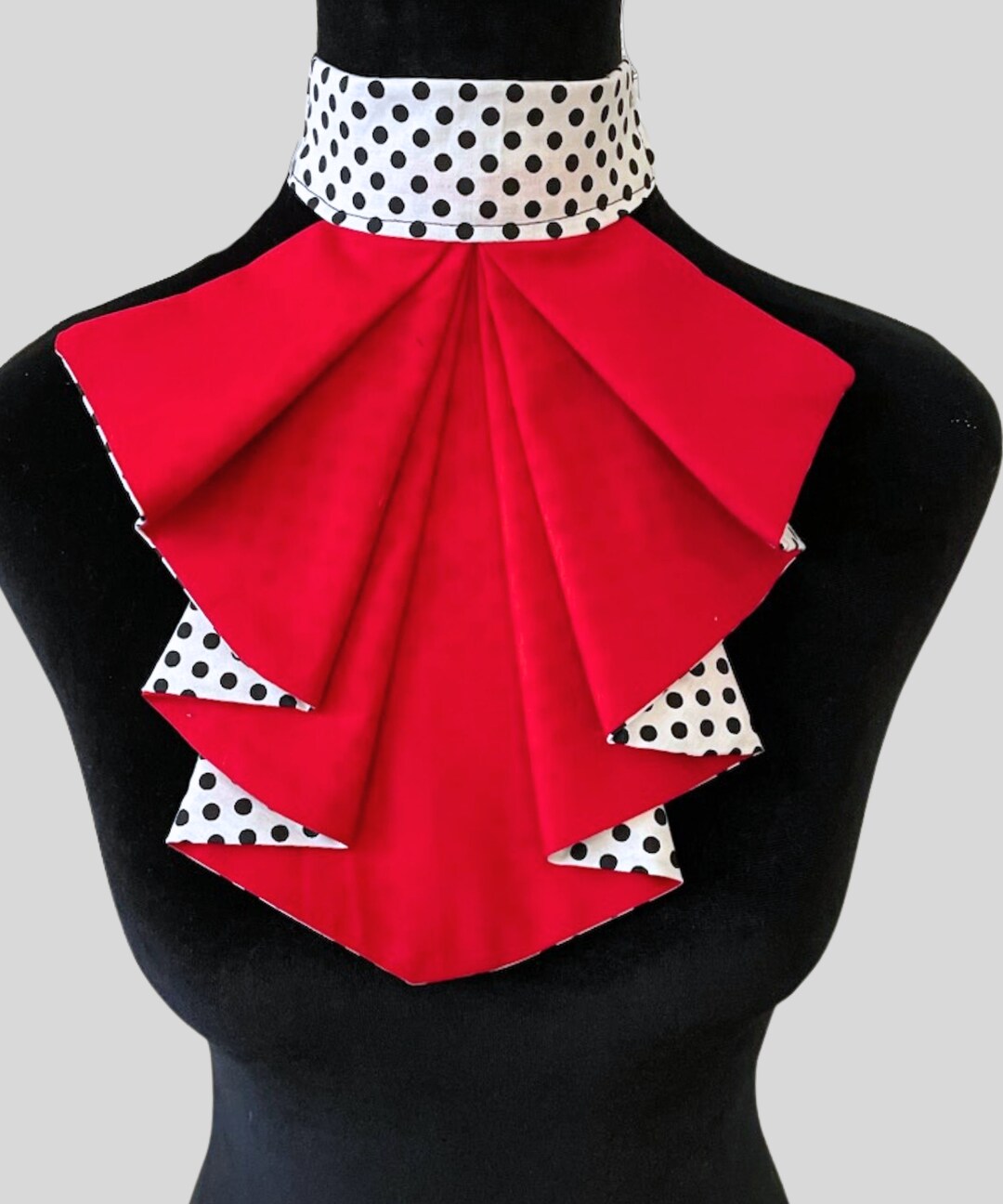 Red & White Jabot, Womens Jabot, Ladies Jabot, Jabot Collar, Necktie Dickies, Detachable Ruffled