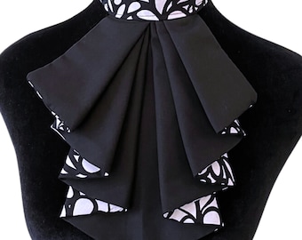 Black and White Women Jabot, Ladies jabot, Jabot collar, Necktie Dickies, detachable Ruffled collar, Frill collar, collar for women