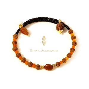 Rudraksha bracelet, mukhi bracelet, agate bracelet, goldstone bracelet, hindu bracelet, orange bracelet, chakra bracelet, spiritual bracelet