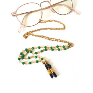 Glasses necklace, sunglasses necklace, glasses cord, glasses cord gold, glasses cord green, glasses cord beads, glasses chain beads, glasses