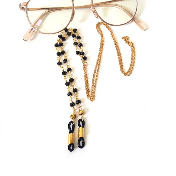 Glasses necklace, sunglasses necklace, glasses cord, glasses cord gold, glasses cord black, glasses cord beads, glasses chain beads, glasses