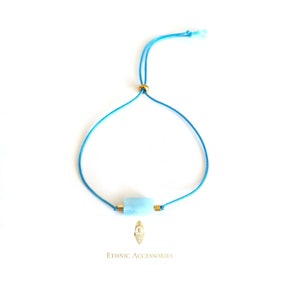 Aquamarine bracelet, cord bracelet, blue bracelet, chakra bracelet, rope bracelet, silk cord bracelet, friendship bracelet, macramé bracelet