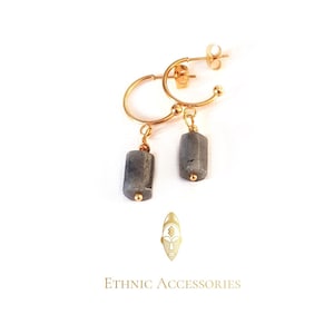 Labradorite earrings, natural stone earrings, gold earrings, creoles, bohemian earrings, grey earrings, hoop earrings, earrings, jewelry