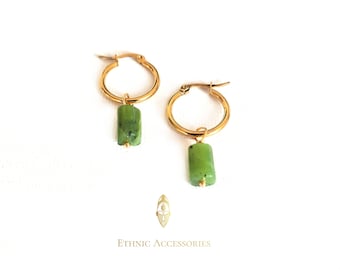 Jade Earrings, Jade Creoles, Stone Earrings, Gold Earrings, Green Earrings, Jade Jewelry, chakra earrings, heart chakra earrings, jade