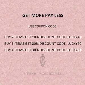 May include: Text graphic with the words "GET MORE PAY LESS" and "USE COUPON CODE:" followed by a list of discount codes for buying multiple items. The codes are "LUCKY10", "LUCKY20", and "LUCKY30".
