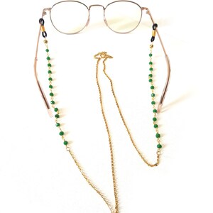 Brillenkette, Sonnenbrillenkette, Brillenband, goldenes Brillenband, grünes Brillenband, Brillenbandperlen, Brillenkettenperlen, Brille Bild 5