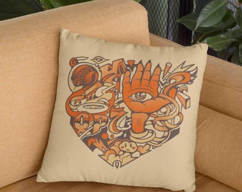 Poduszka dekoracyjna na Halloween – upiorny wzór z dłonią i wszechwidzącym okiem, gotycka, odlotowa poduszka dekoracyjna na kanapę, do salonu lub sypialni