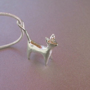 Sterling silver Cat pendant with 32&quot; silver plated chain