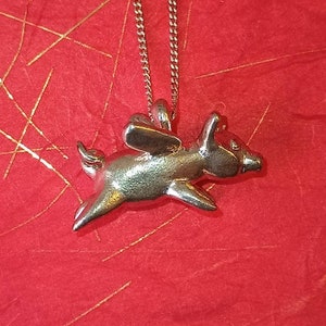 Sterling Silver Flying Pig with 26 inch Sterling Silver chain