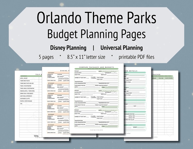 Orlando Theme Parks Budget Planning Pages Vacation Etsy