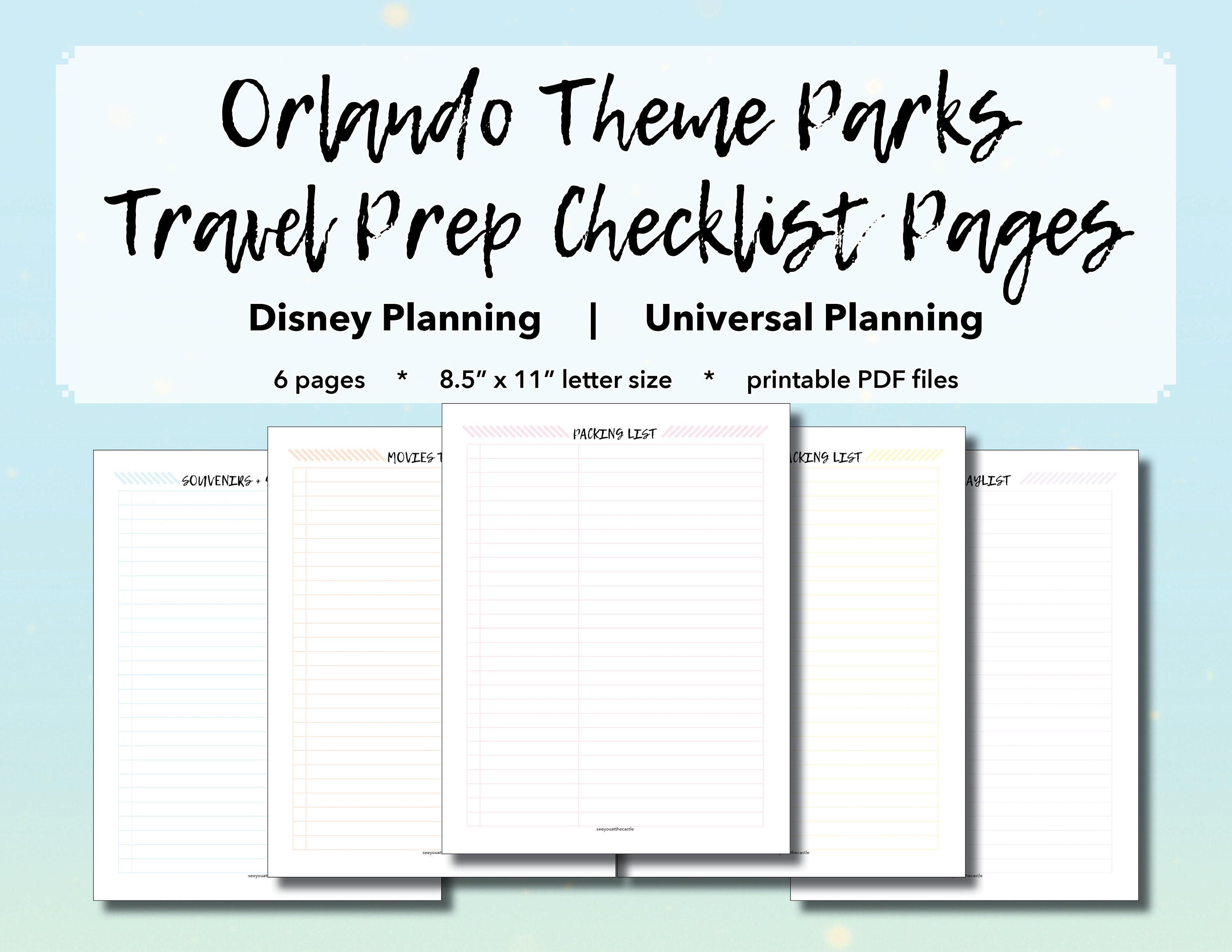 Orlando Theme Parks: Travel Prep Checklist Pages Vacation - Etsy