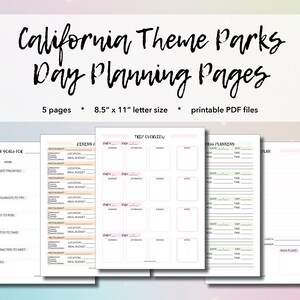 California Theme Parks: Day Planning Pages - Vacation Planning, Disneyland Planning, Universal Studios Hollywood Planning, Printable PDF