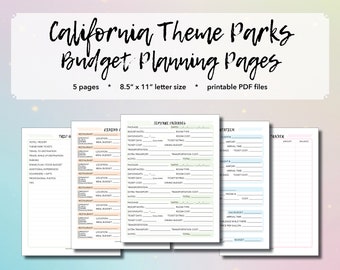 California Theme Parks: Budget Planning Pages - Vacation Planning, Disneyland Planning, Universal Studios Hollywood Planning, Printable PDF