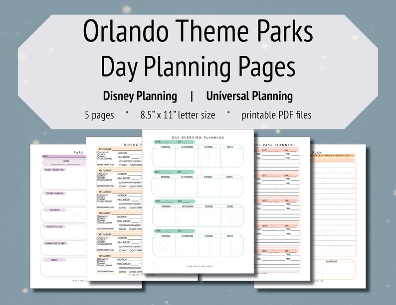 Orlando Theme Parks Day Planning Pages Vacation Planning Etsy