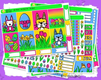 Bob Bunny Easter planner stickers. Vertical Erin Condren, Happy Planner, Bullet Journal,Filo Fax TRavelers notebook, cute, colourful, kawaii