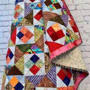 Handmade Scrappy Patchwork Throw Quilt: Colorful Modern Blanket - Etsy