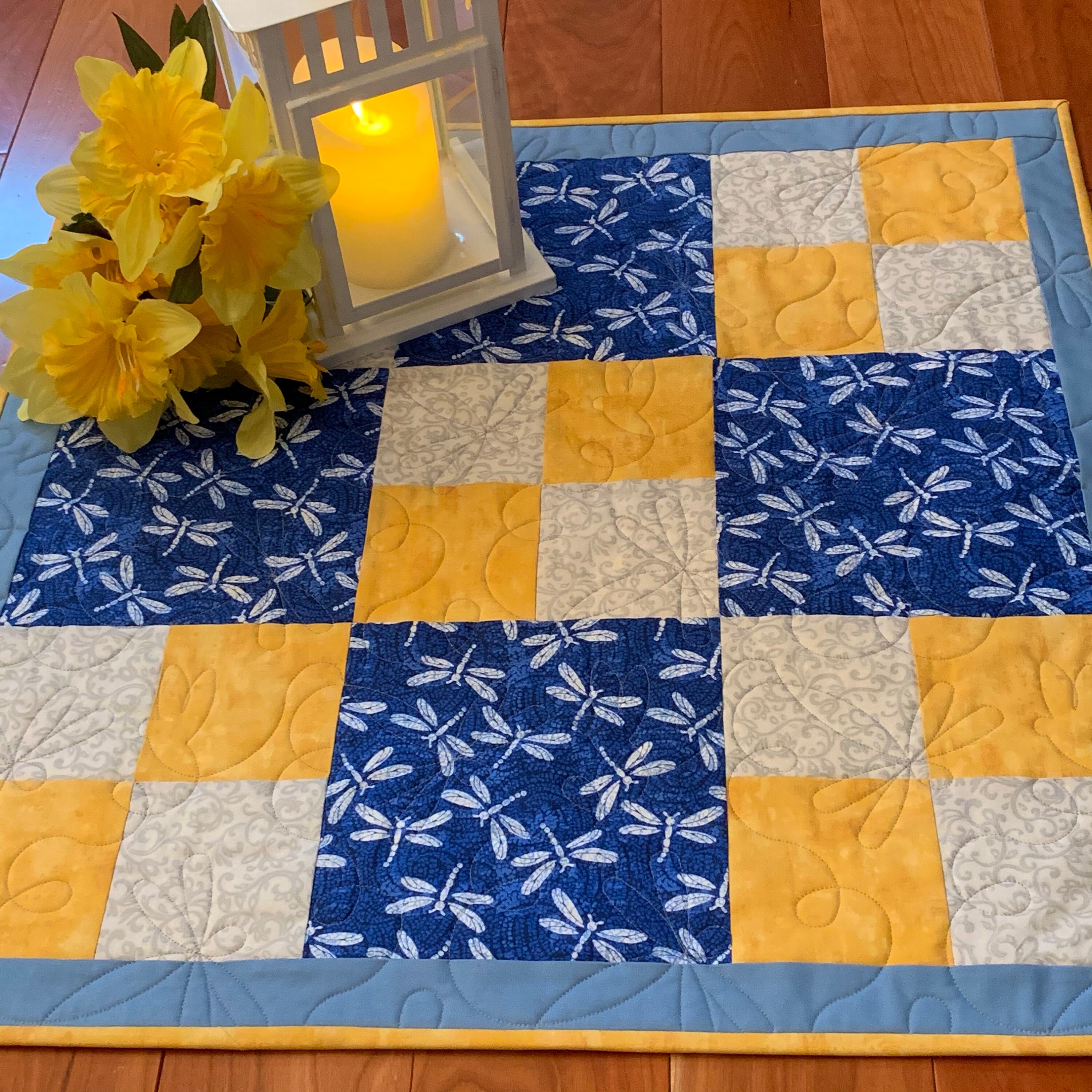 Handmade Quilt, Dragonfly Quilt, Table Topper, Table Quilt, Quilted Wall Hanging, Oneofakind