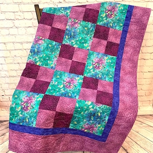 Handmade Floral Patchwork Throw Quilt: Purple & Green Home Decor