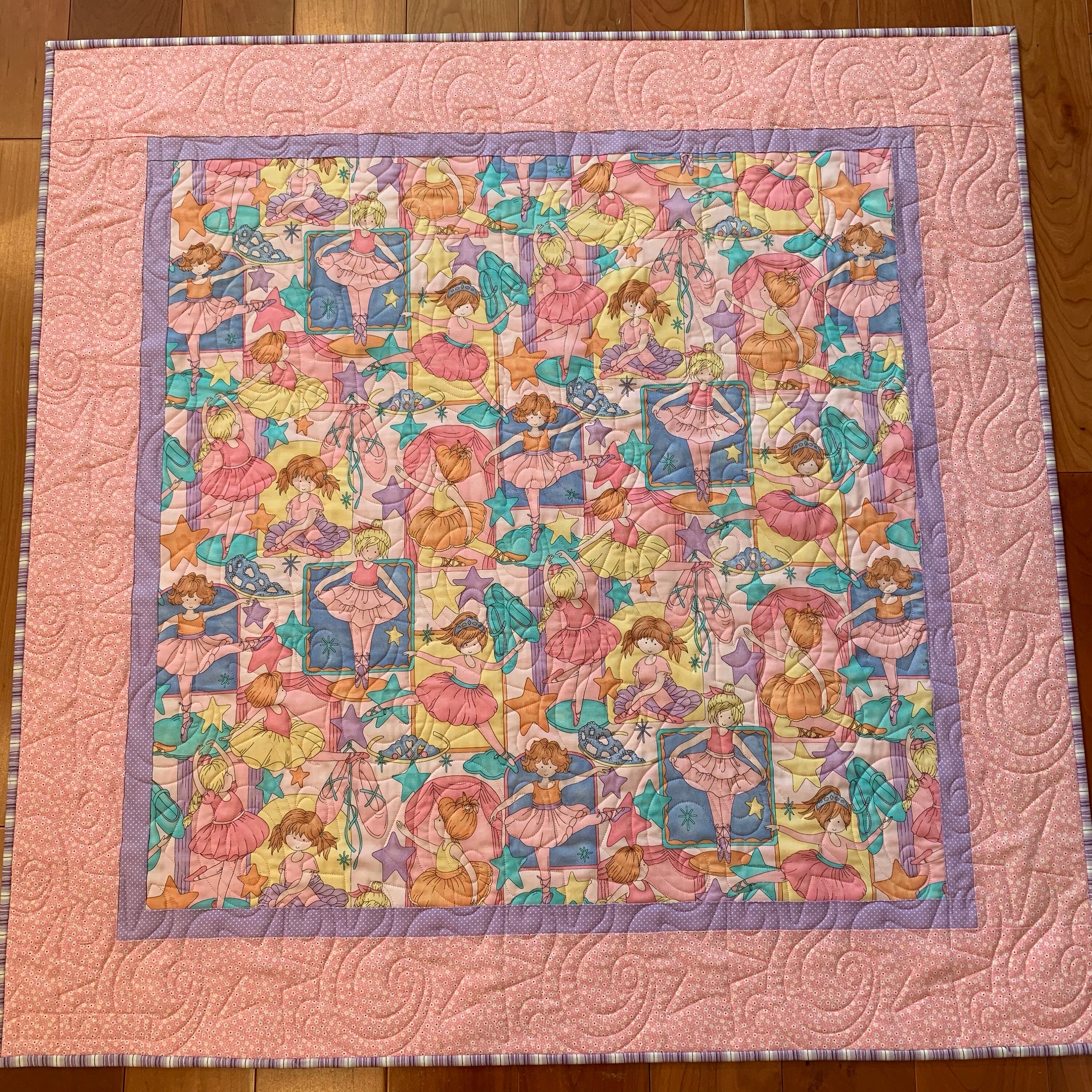 Ballet Dancers Quilt Handmade Quilt Pink and Purple Quilt One-of-a-Kind Quilt Ballerina Girl or Baby Quilt