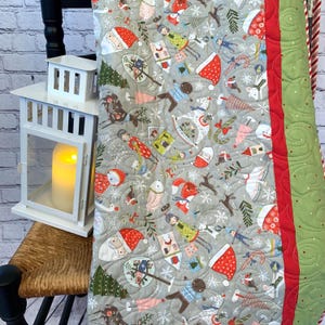Handmade Christmas Whimsical Throw Quilt:  Holiday Decorating, 51&quot; x 60&quot;