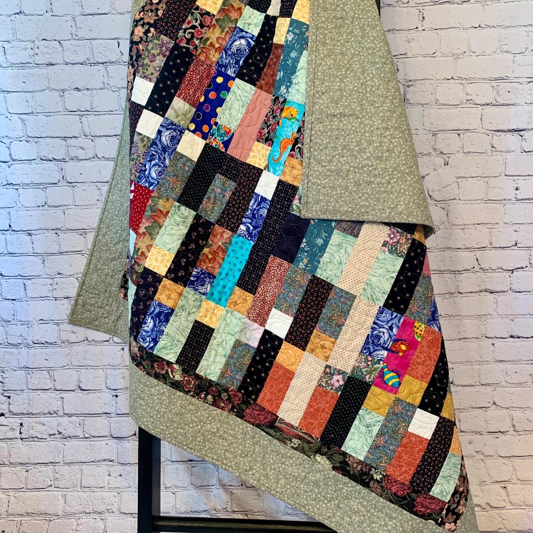 Handmade Scrappy Patchwork Quilt: Upcycled Cotton Throw Blanket - Etsy