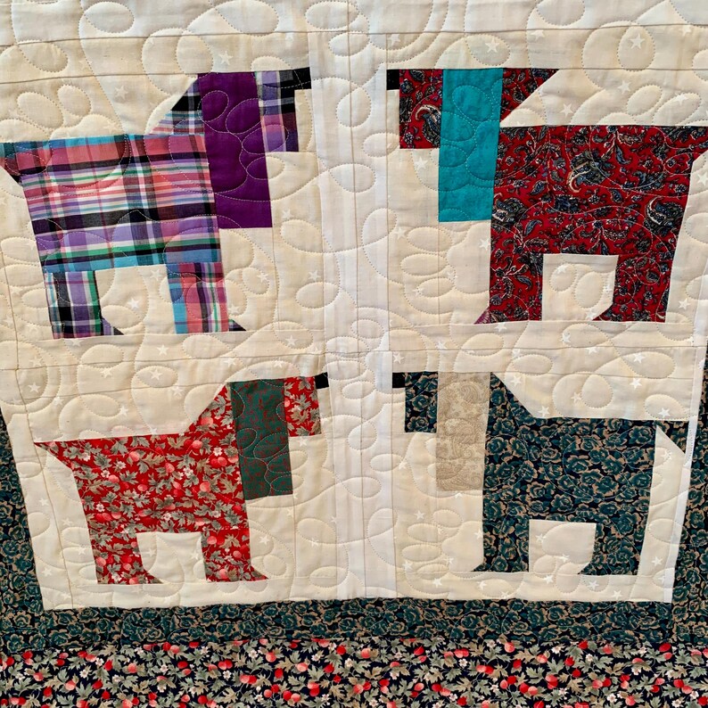 Handmade Dog Quilt: Scrappy Cotton Lap Quilt or Wall Art, "playful Pups ...