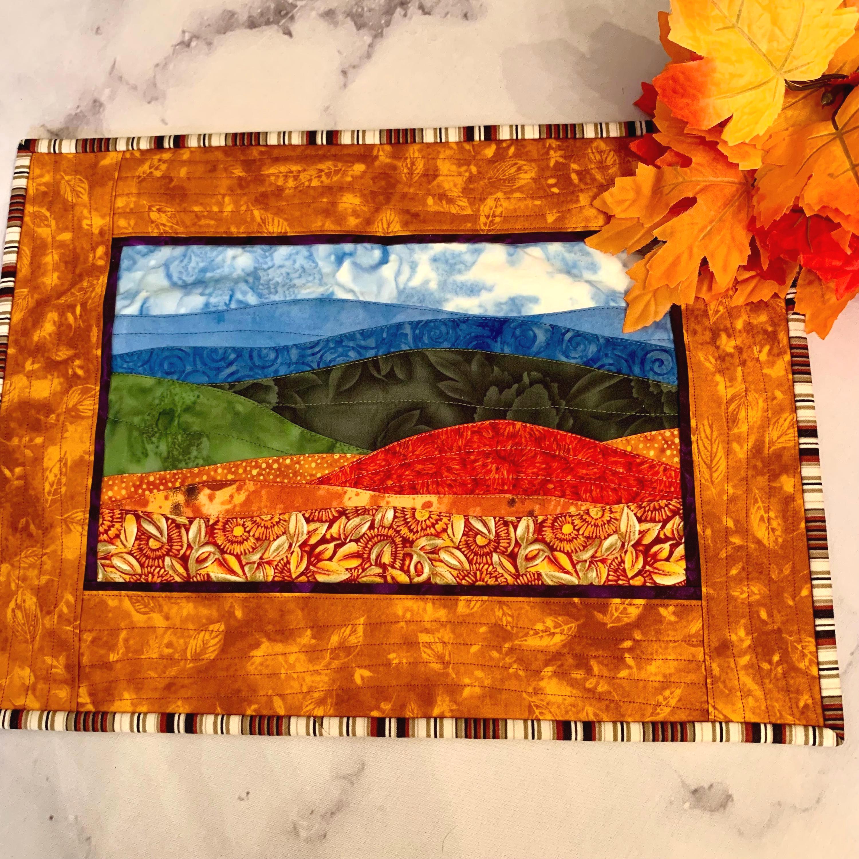 Handmade Landscape Art Quilt: Fabric Wall Hanging, 17 W" x 13 L"