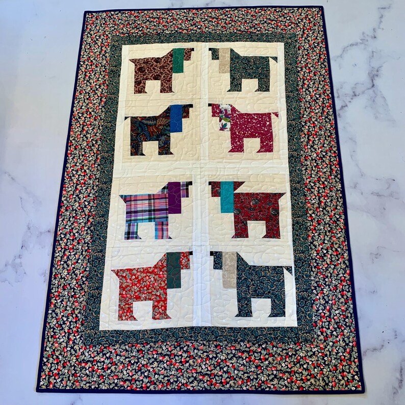 Handmade Dog Quilt: Scrappy Cotton Lap Quilt or Wall Art, "playful Pups ...