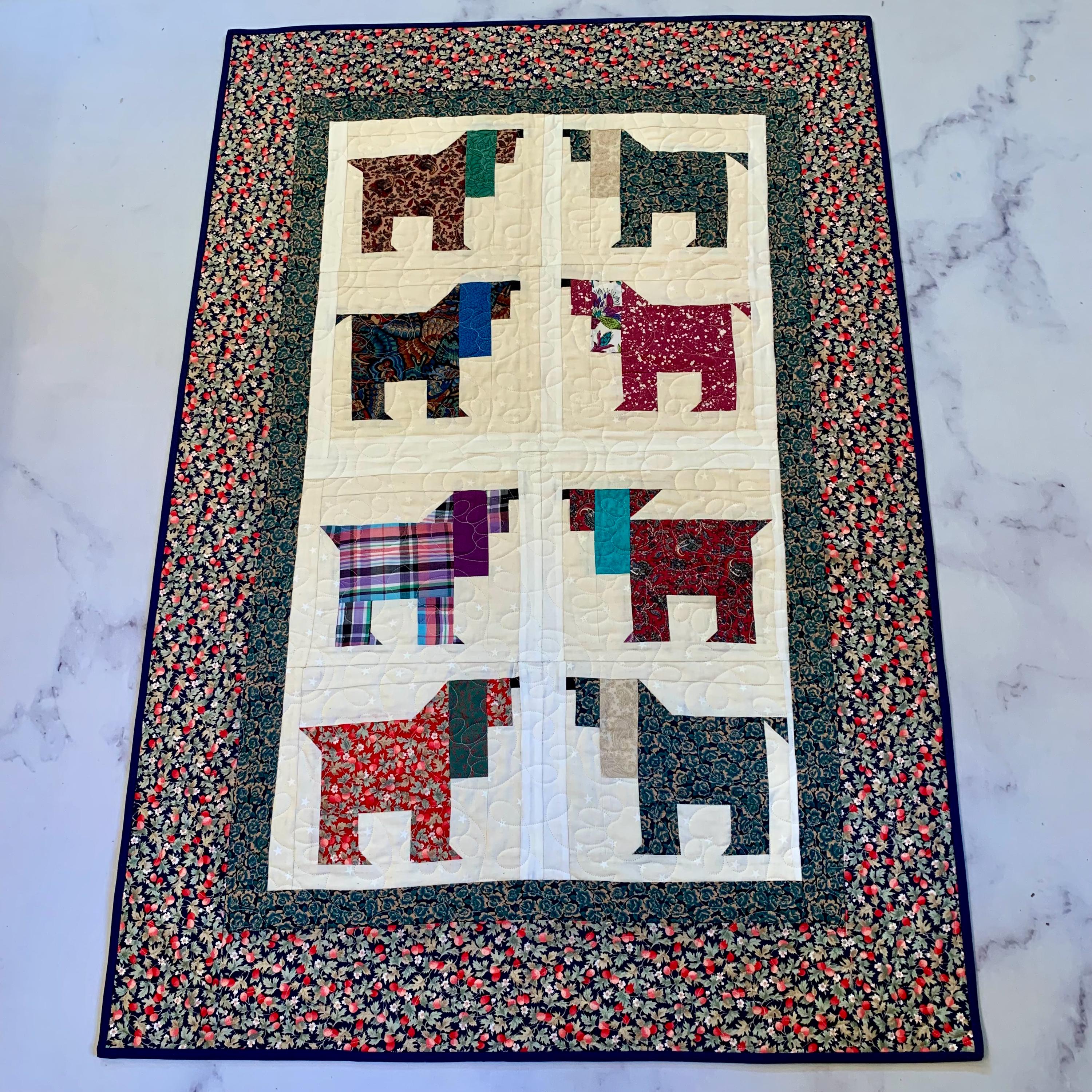Handmade Dog Quilt: Scrappy Cotton Lap Quilt or Wall Art, "playful Pups ...