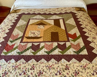 Handgemachte Patchwork Patchworkdecke: Haus, Trauzeugin, Blumenmuster