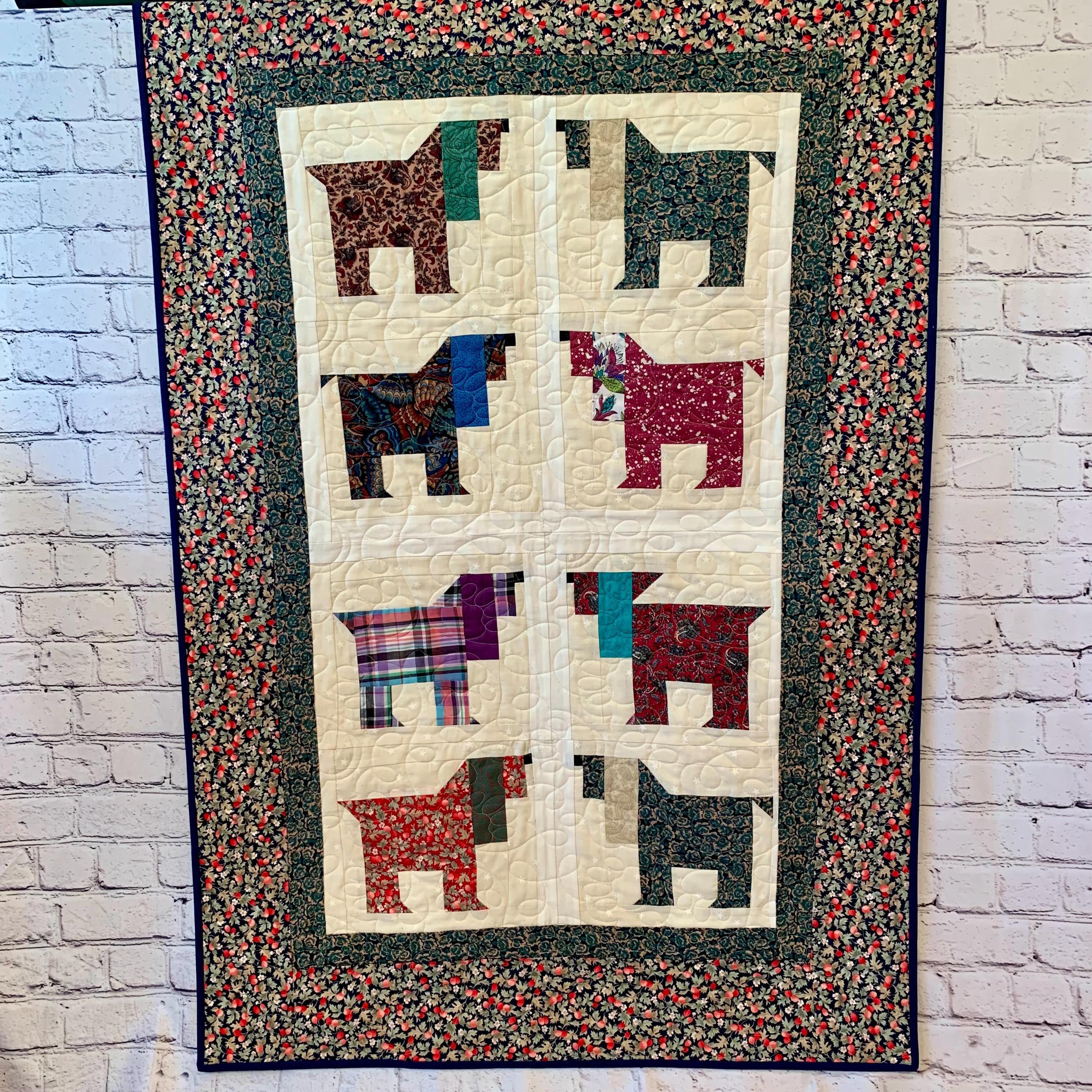 Handmade Dog Quilt: Scrappy Cotton Lap Quilt or Wall Art, "playful Pups ...