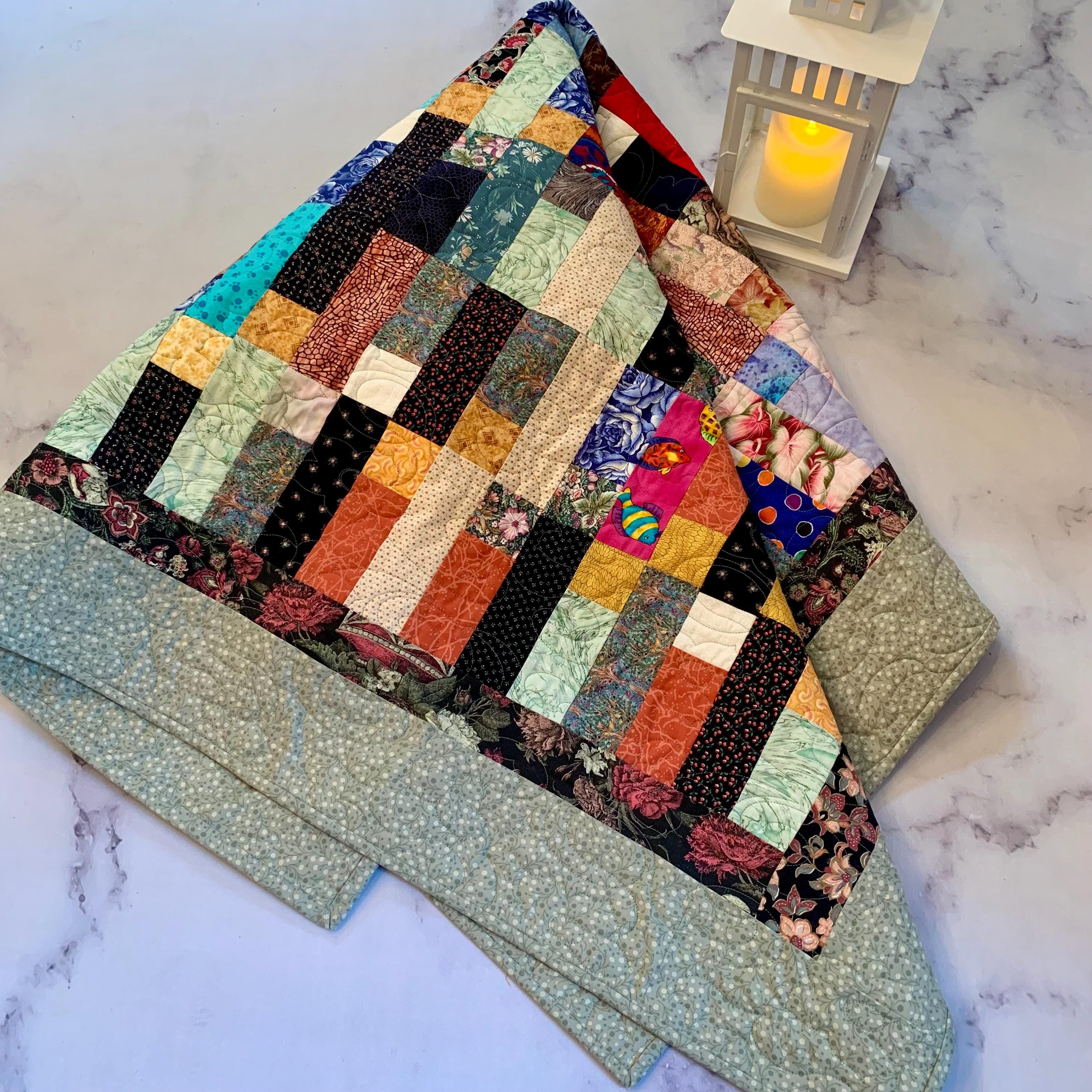 Handmade Scrappy Patchwork Quilt: Upcycled Cotton Throw Blanket - Etsy