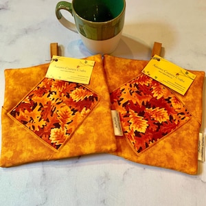Handmade Fall Quilted Pot Holders:  Gift, 8" x 8"