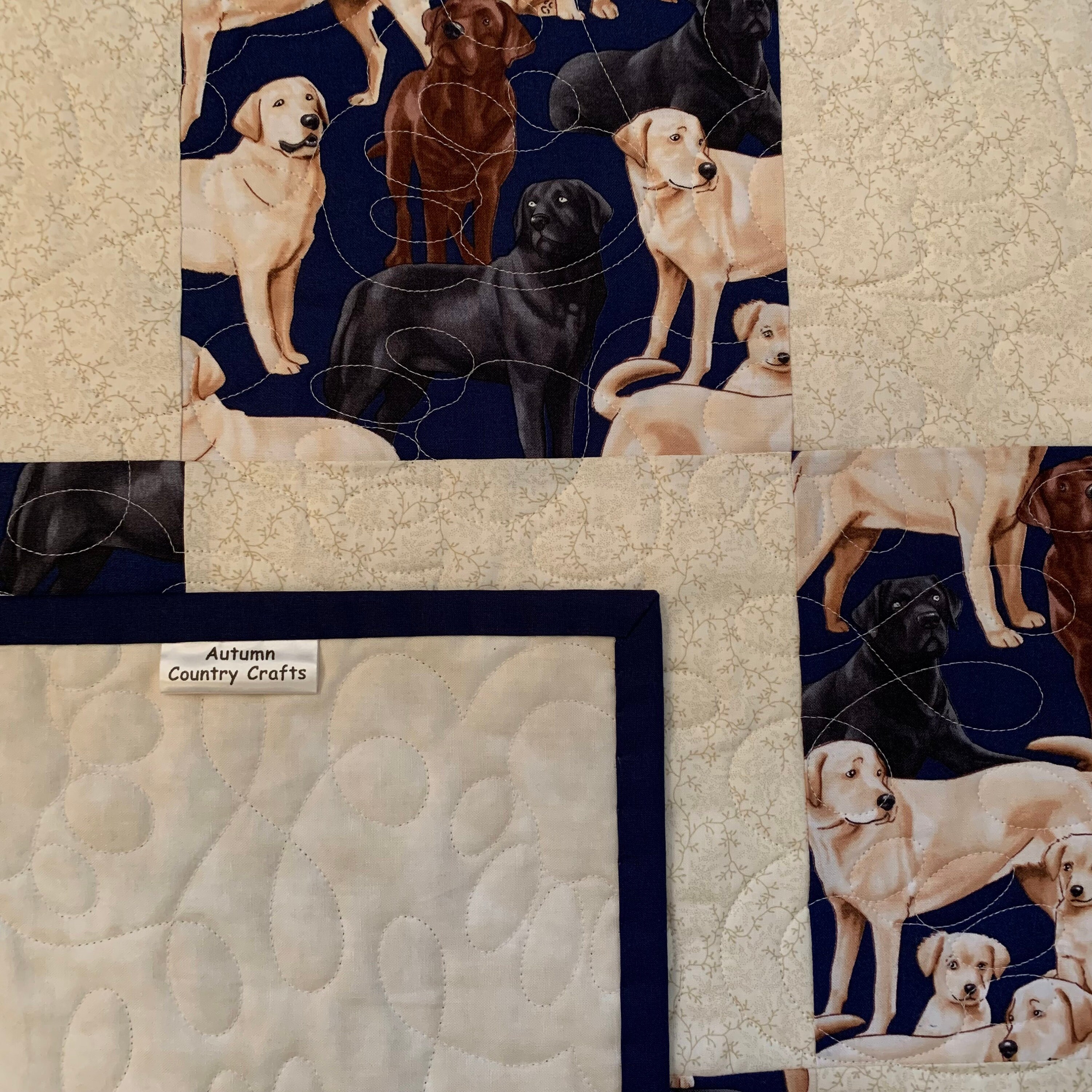Handmade Quilt, Labrador Retriever Quilt, Chocolate Labs, Black Labs
