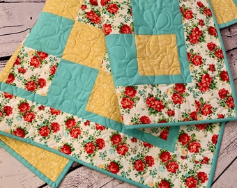 Handmade Quilt, Floral Patchwork Quilt, Lap Quilt, Table Topper, Wall Hanging, Country Cottage Decorating, Quilts for Sale, One of a Kind