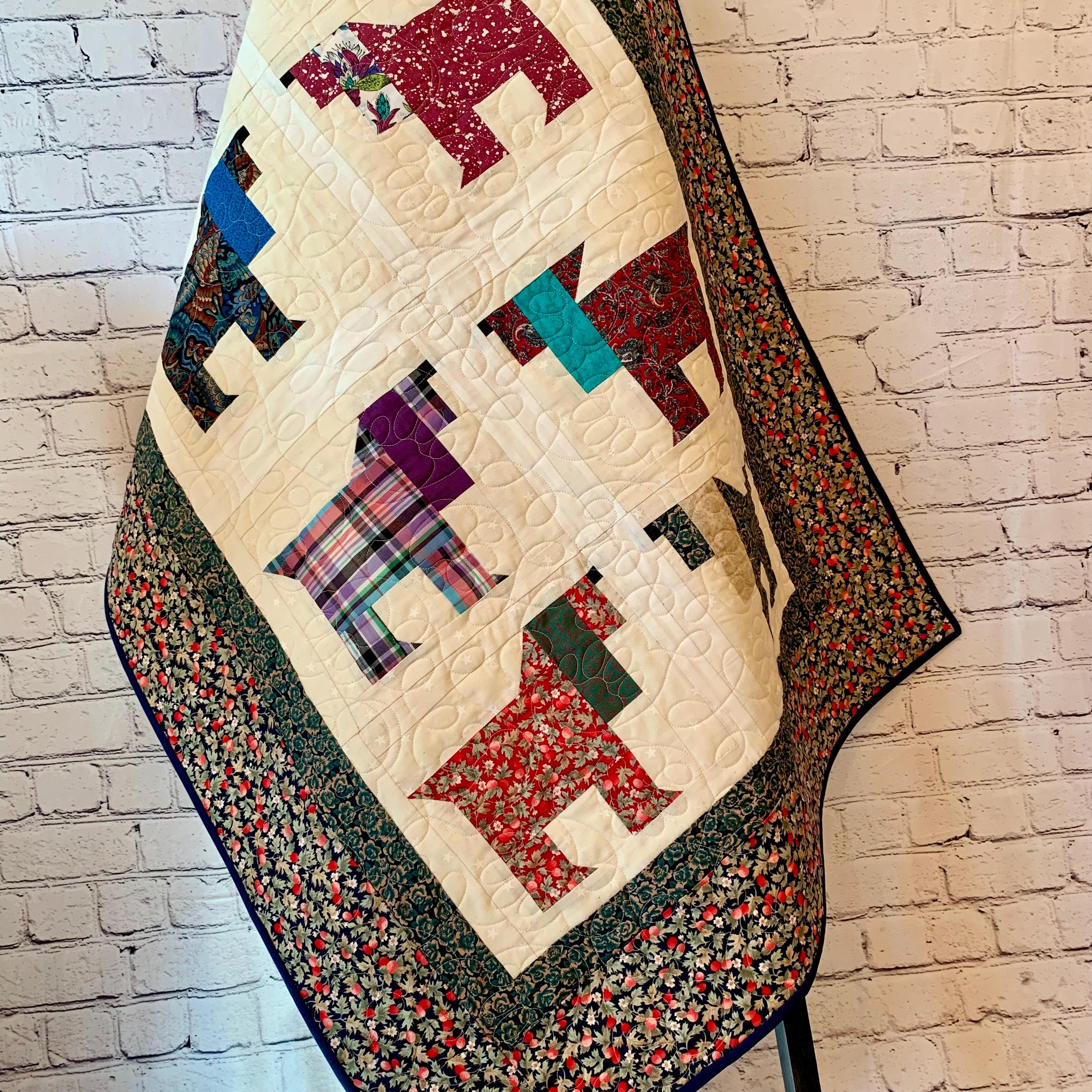 Handmade Dog Quilt: Scrappy Cotton Lap Quilt or Wall Art, "playful Pups ...